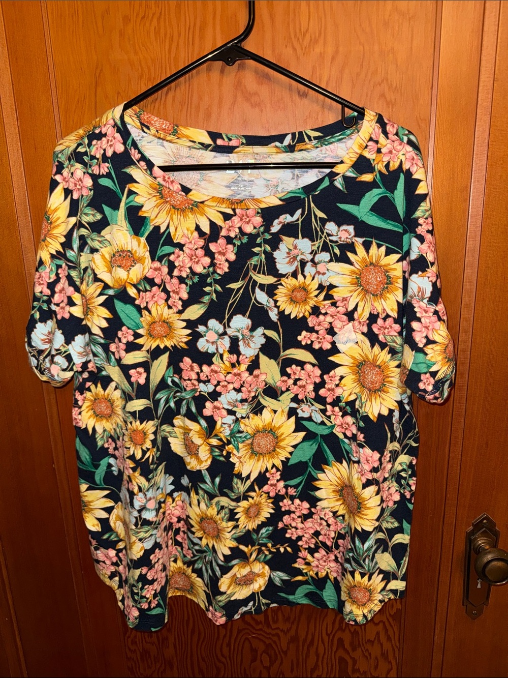 Maurices Sunflower Floral Scoop Neck Tee - Black with Yellow